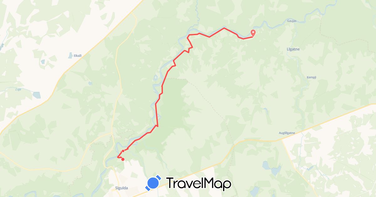 TravelMap itinerary: driving, hiking in Latvia (Europe)